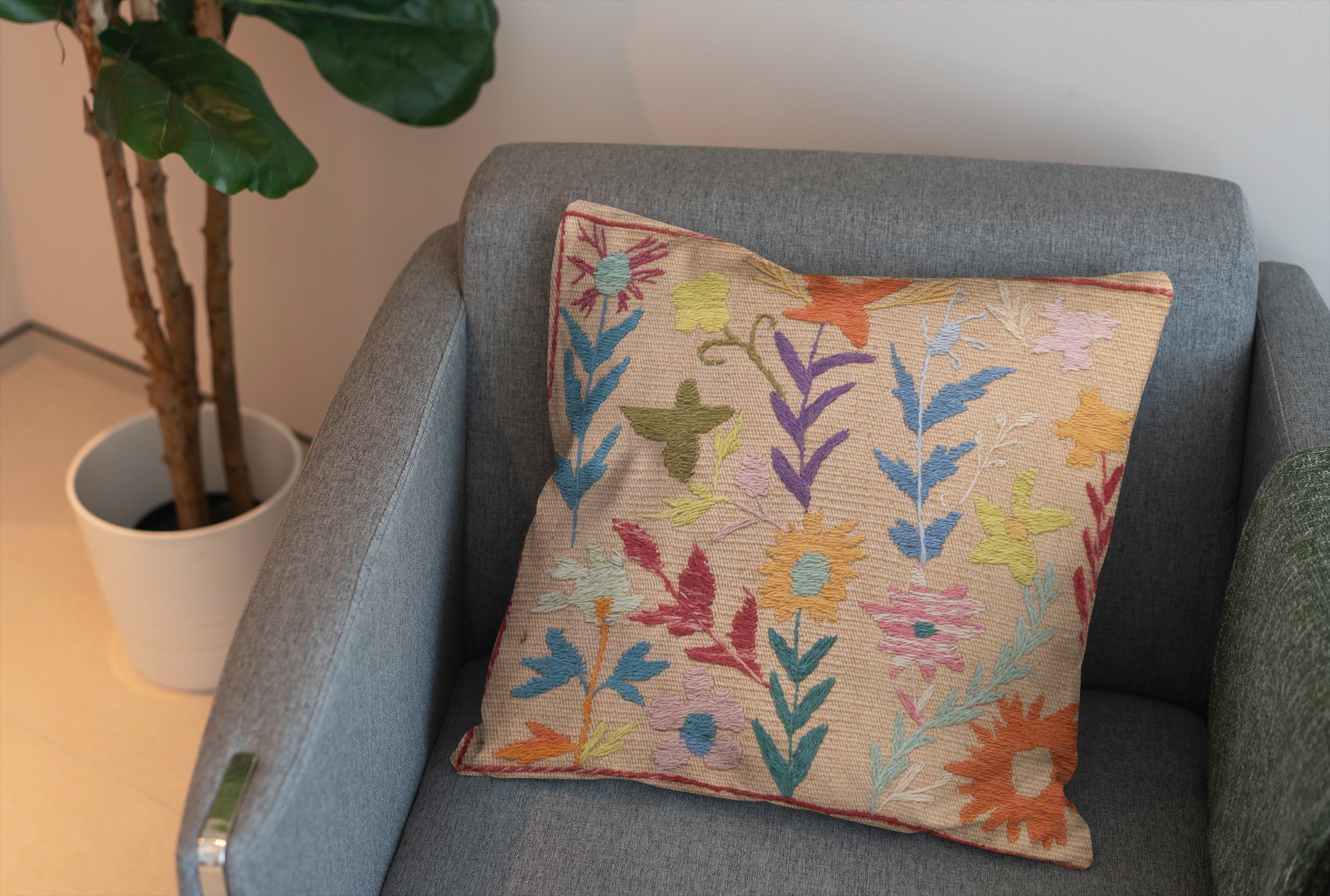 Suzani Hand Embroidered Cushion Cover - 45 x 45 cm - Handmade