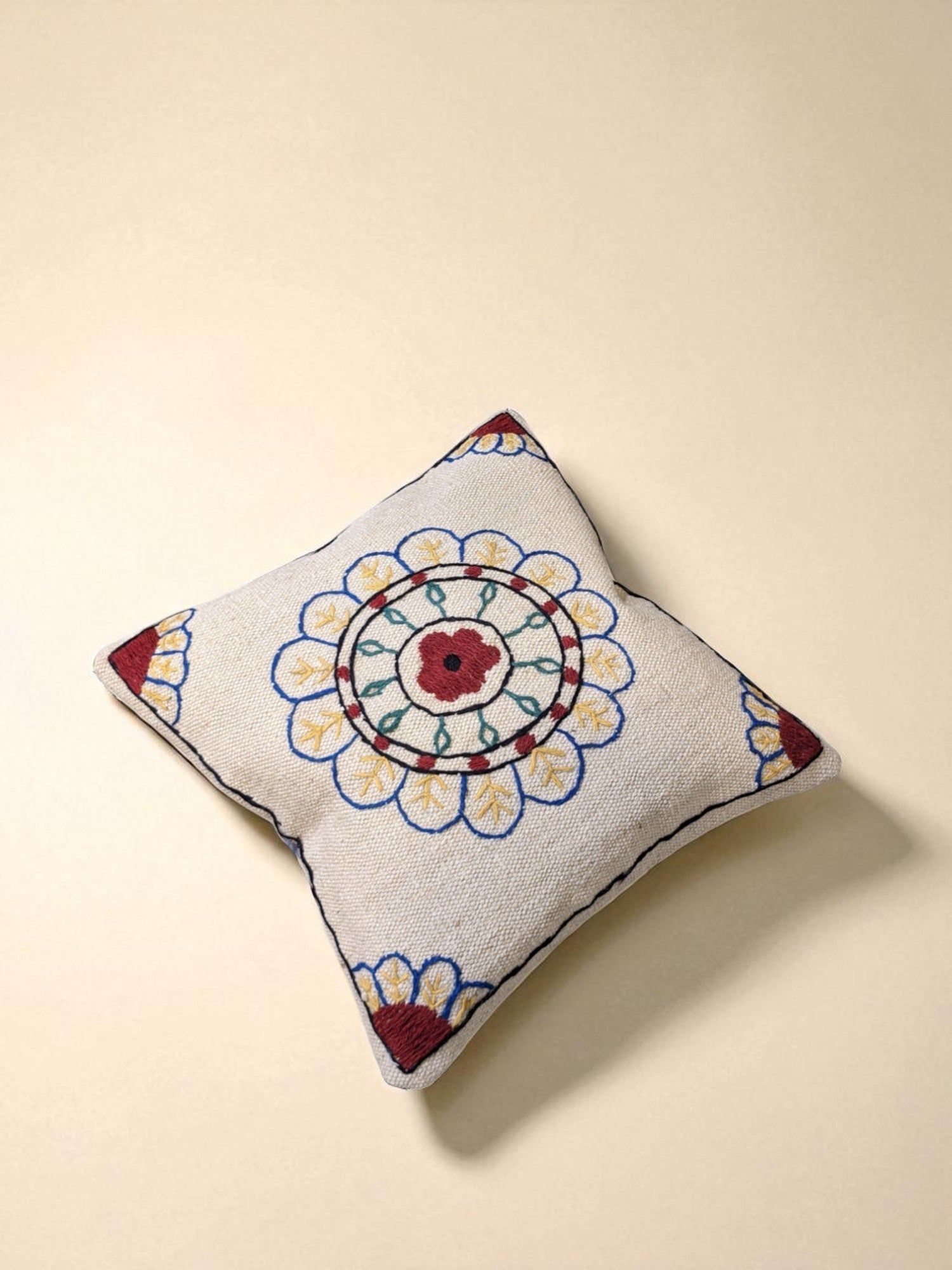 Suzani Hand Embroidered Cushion Cover - 45 x 45 cm - Handmade