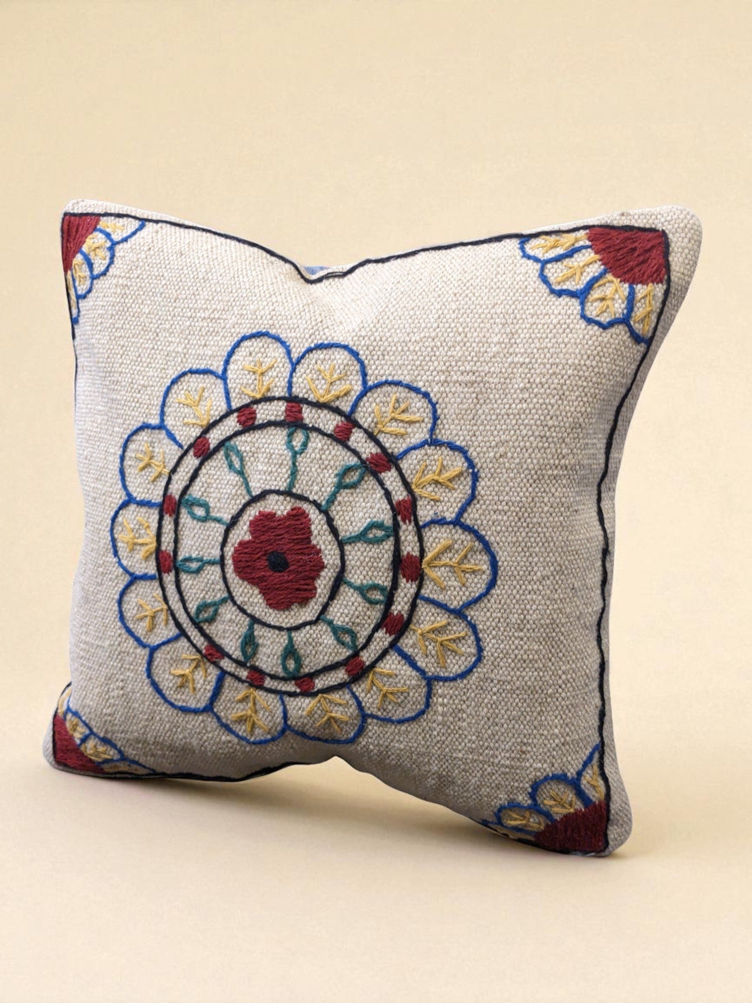 Suzani Hand Embroidered Cushion Cover - 45 x 45 cm - Handmade