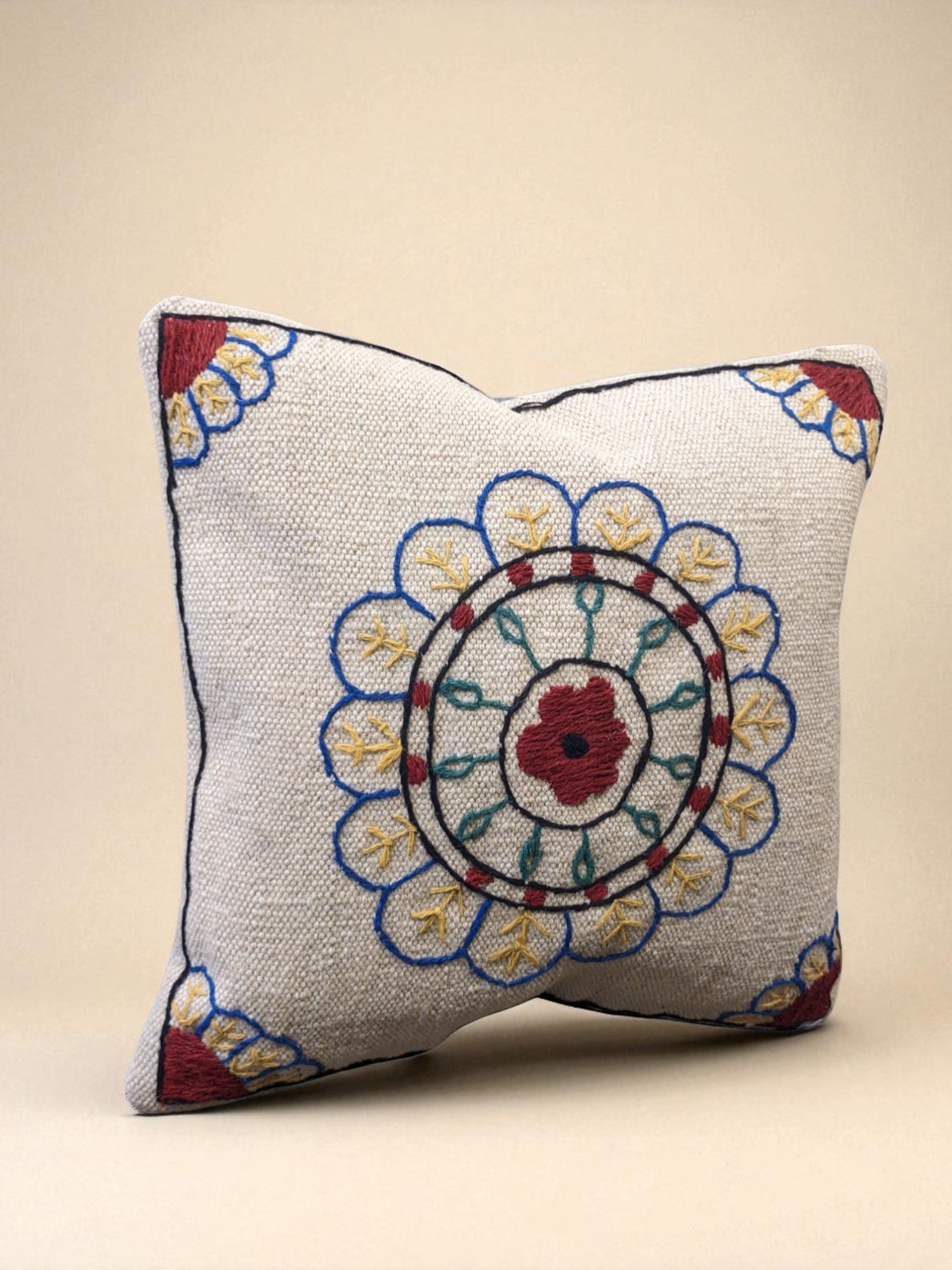 Suzani Hand Embroidered Cushion Cover - 45 x 45 cm - Handmade