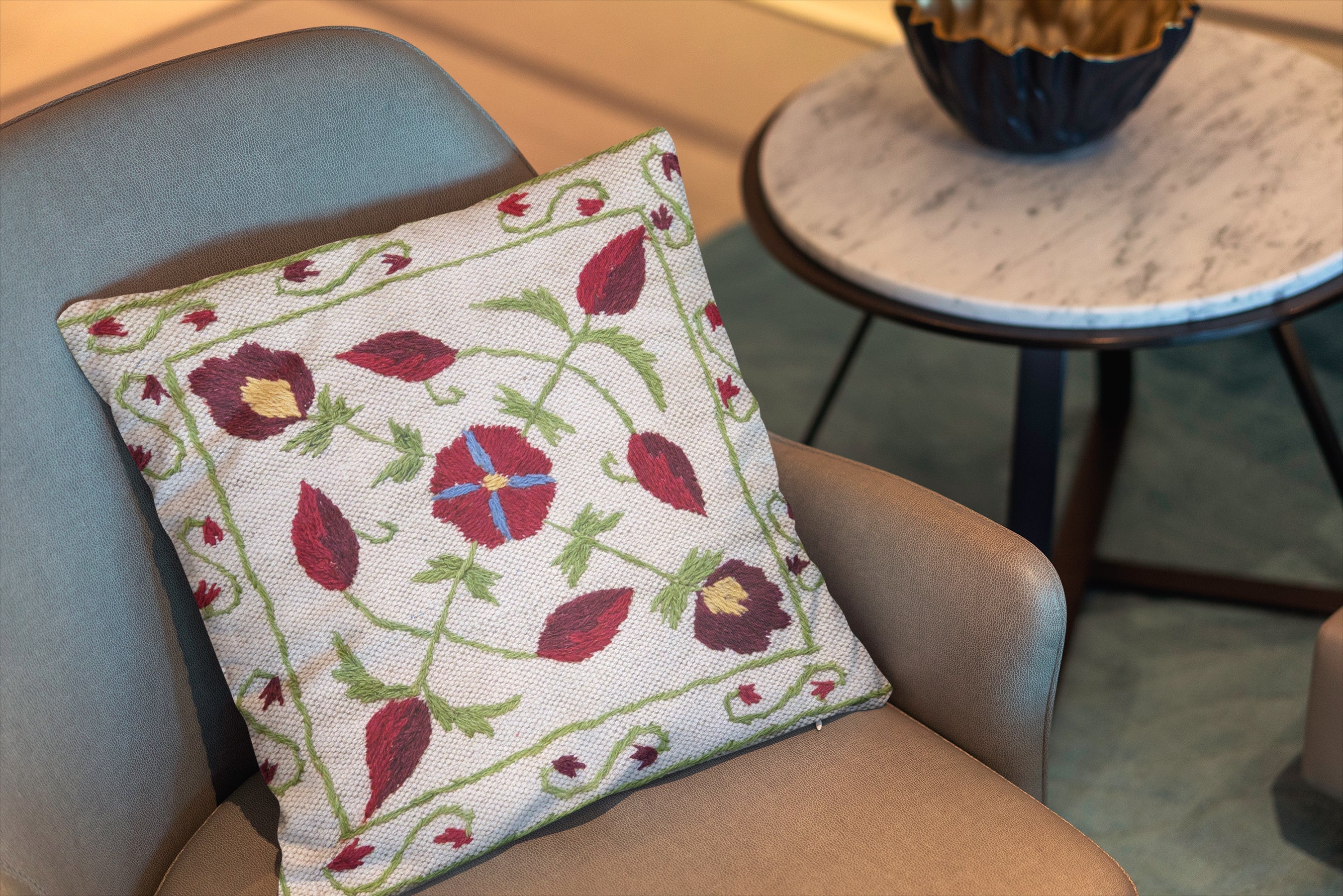 Suzani Hand Embroidered Cushion Cover - 45 x 45 cm - Handmade