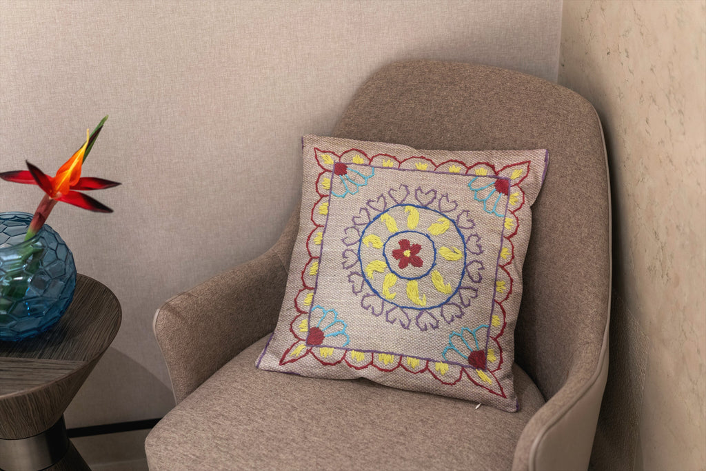 Suzani Hand Embroidered Cushion Cover - 45 x 45 cm - Handmade