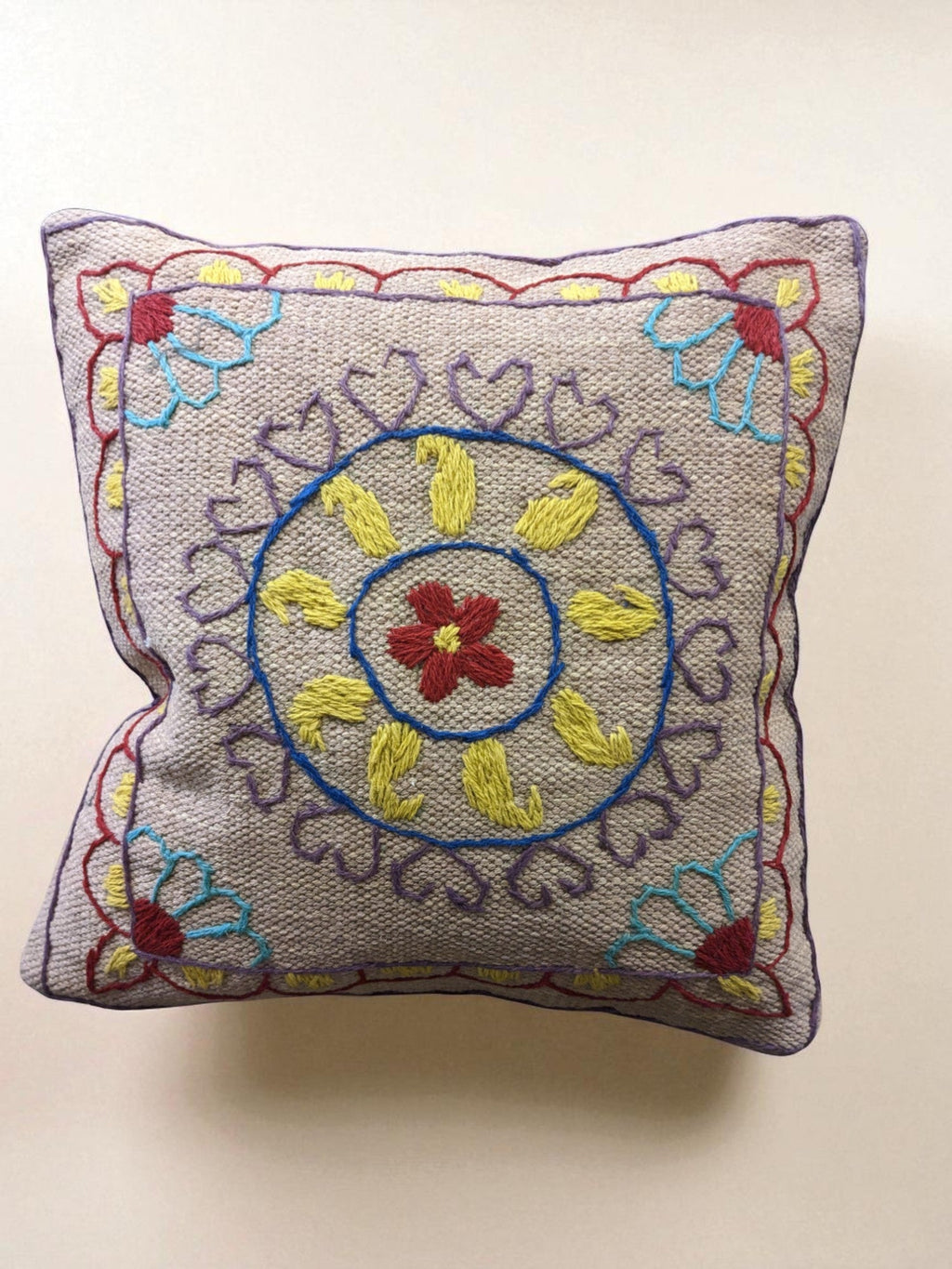 Suzani Hand Embroidered Cushion Cover - 45 x 45 cm - Handmade