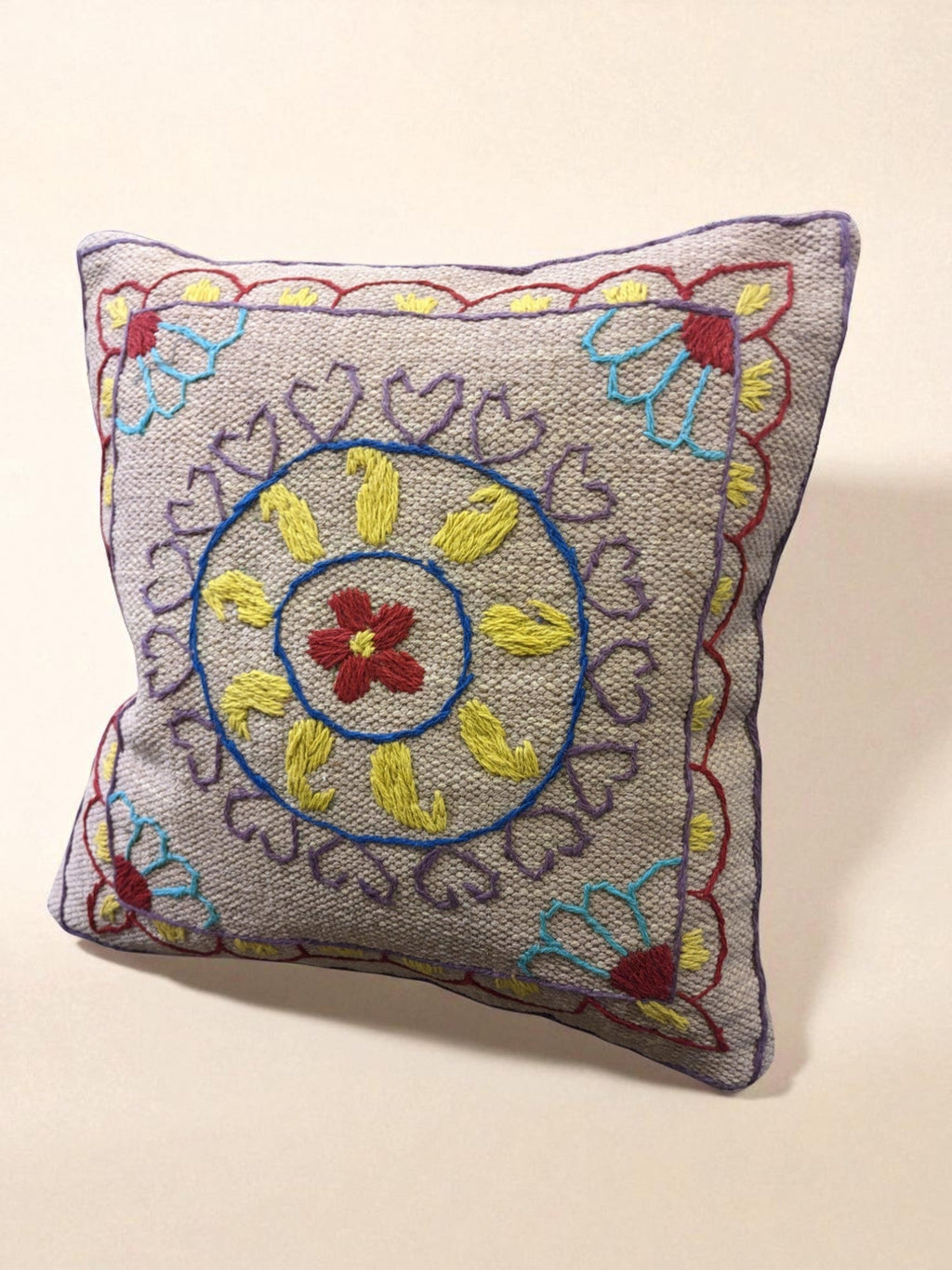 Suzani Hand Embroidered Cushion Cover - 45 x 45 cm - Handmade