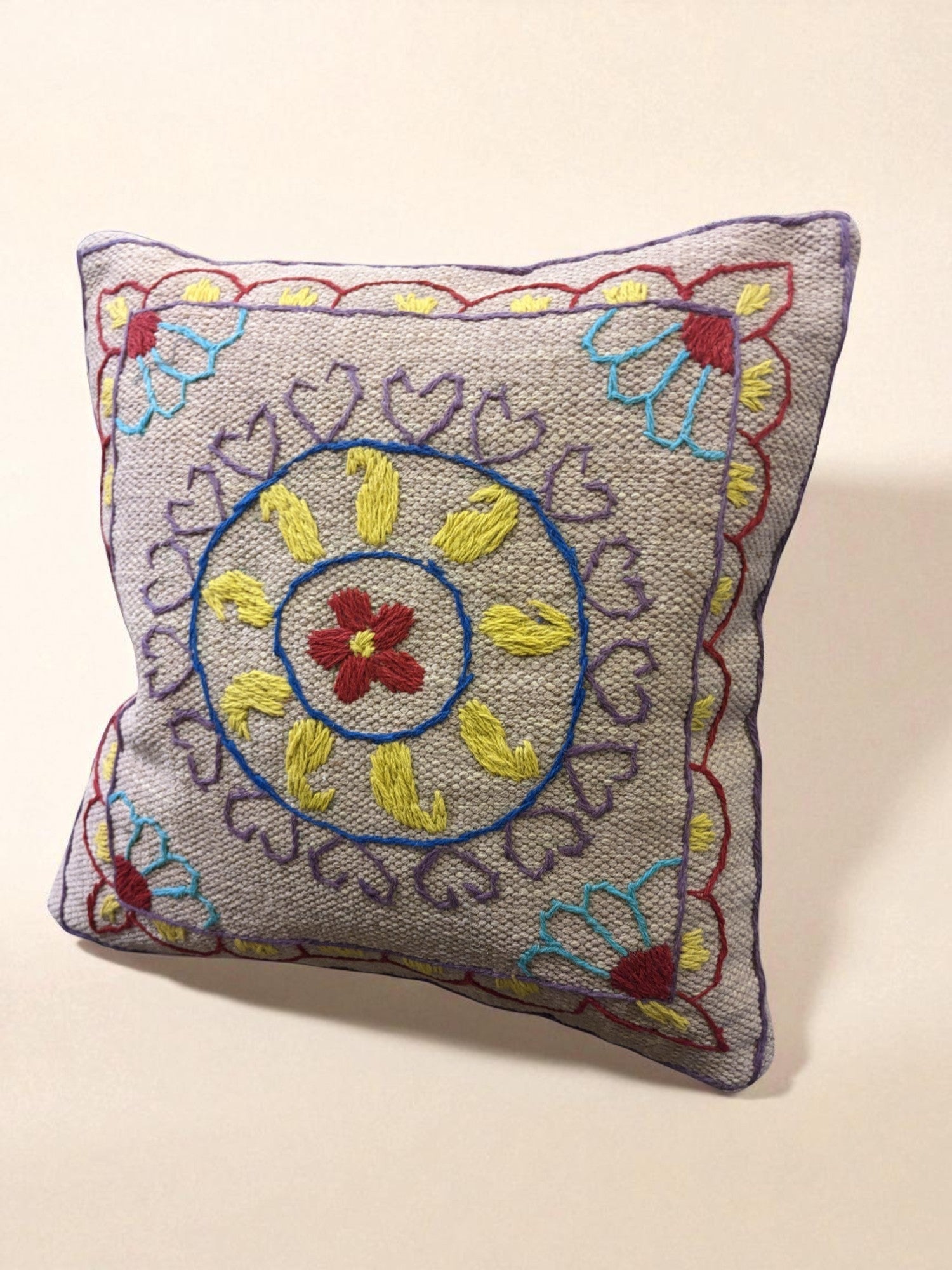 Suzani Hand Embroidered Cushion Cover - 45 x 45 cm - Handmade