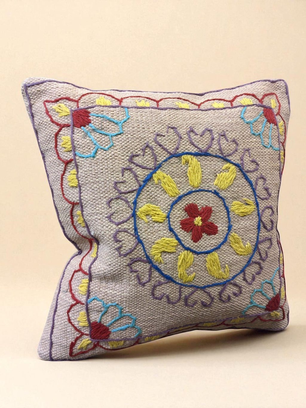 Suzani Hand Embroidered Cushion Cover - 45 x 45 cm - Handmade