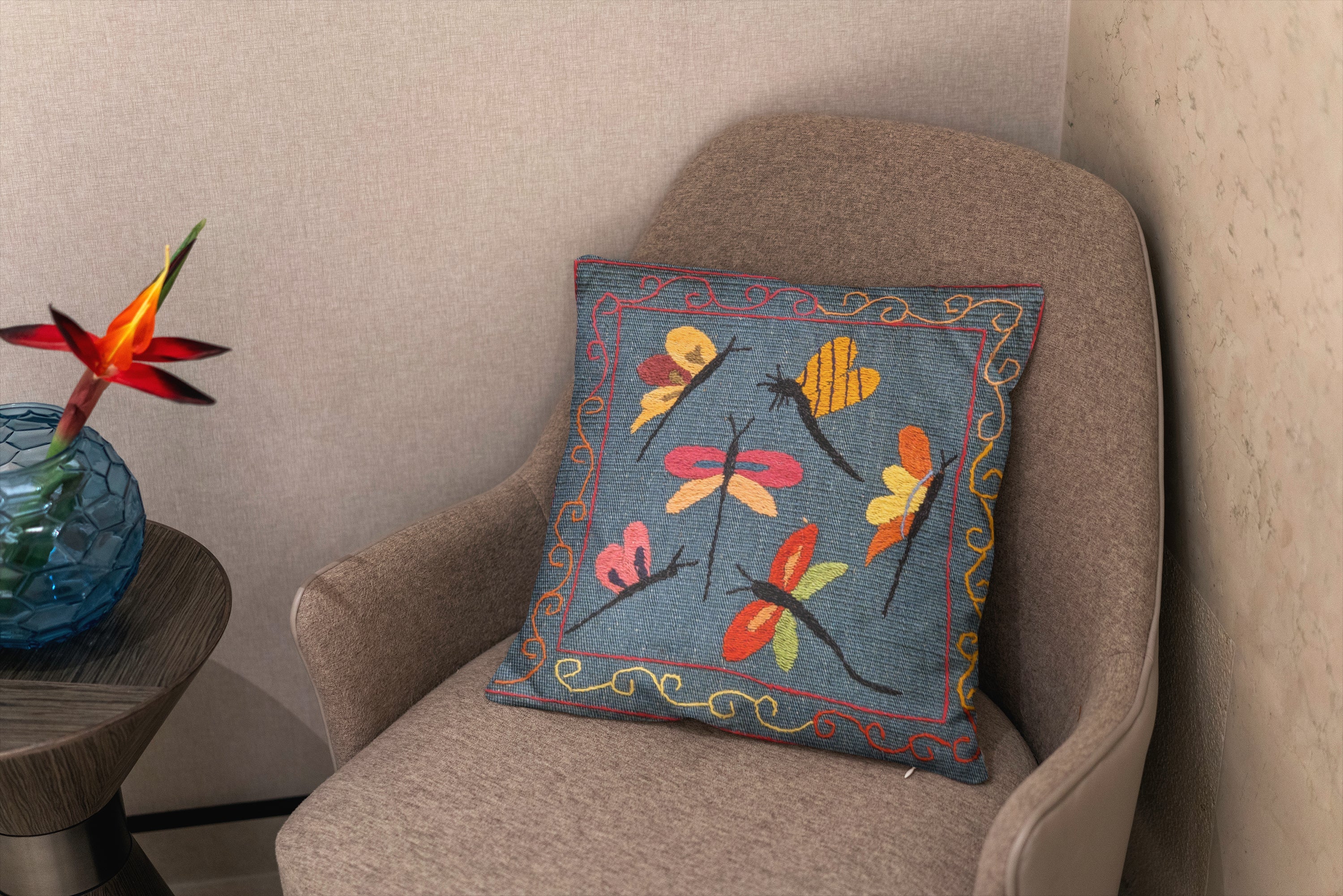 Suzani Hand Embroidered Cushion Cover - 45 x 45 cm - Handmade