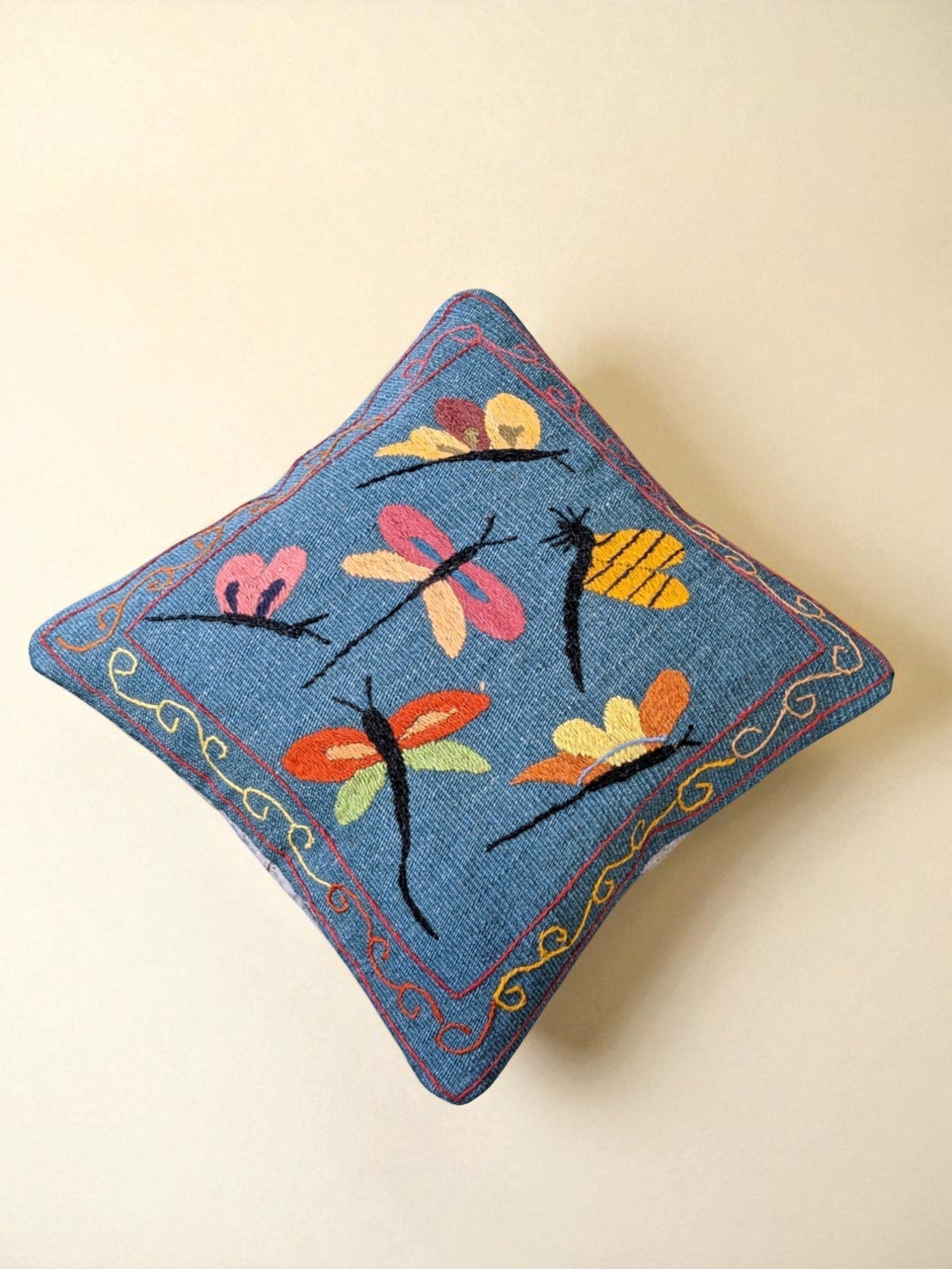 Suzani Hand Embroidered Cushion Cover - 45 x 45 cm - Handmade
