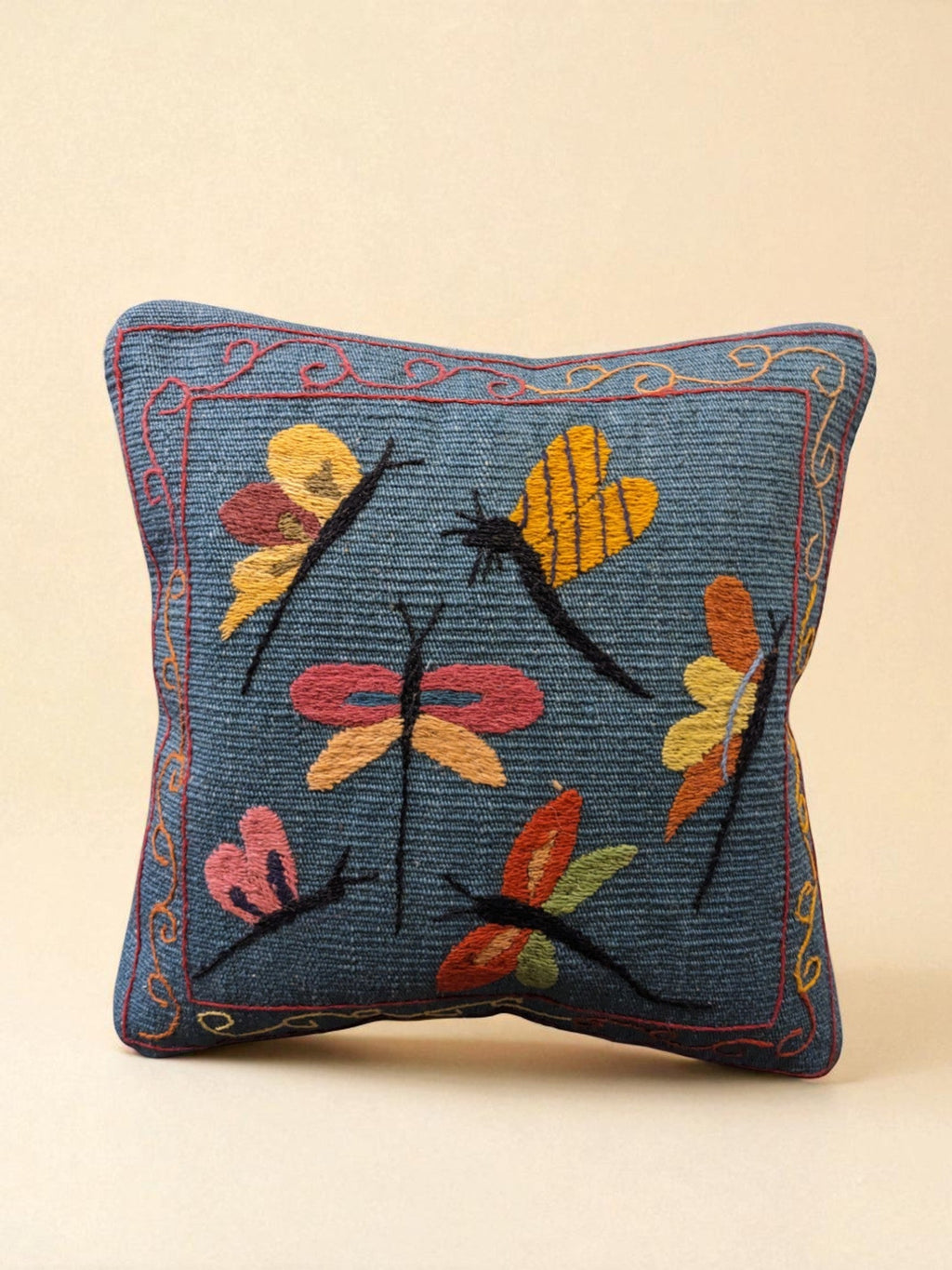 Suzani Hand Embroidered Cushion Cover - 45 x 45 cm - Handmade