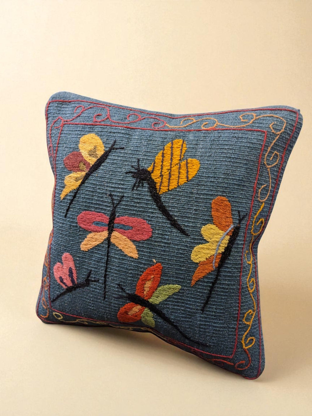 Suzani Hand Embroidered Cushion Cover - 45 x 45 cm - Handmade