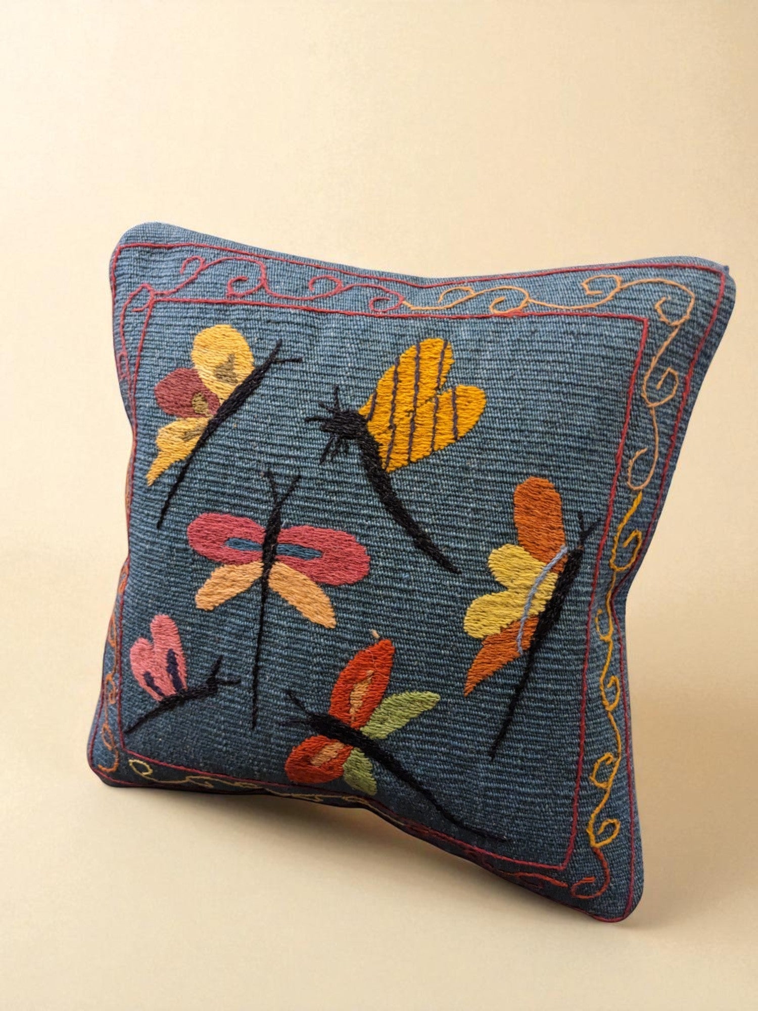 Suzani Hand Embroidered Cushion Cover - 45 x 45 cm - Handmade