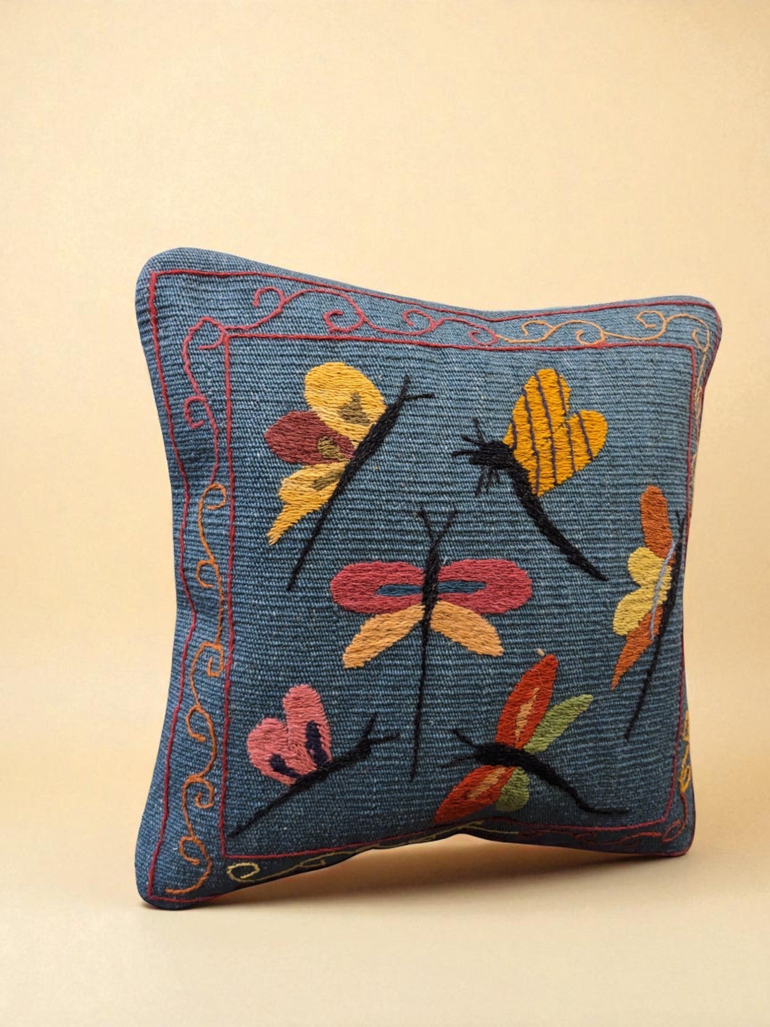 Suzani Hand Embroidered Cushion Cover - 45 x 45 cm - Handmade