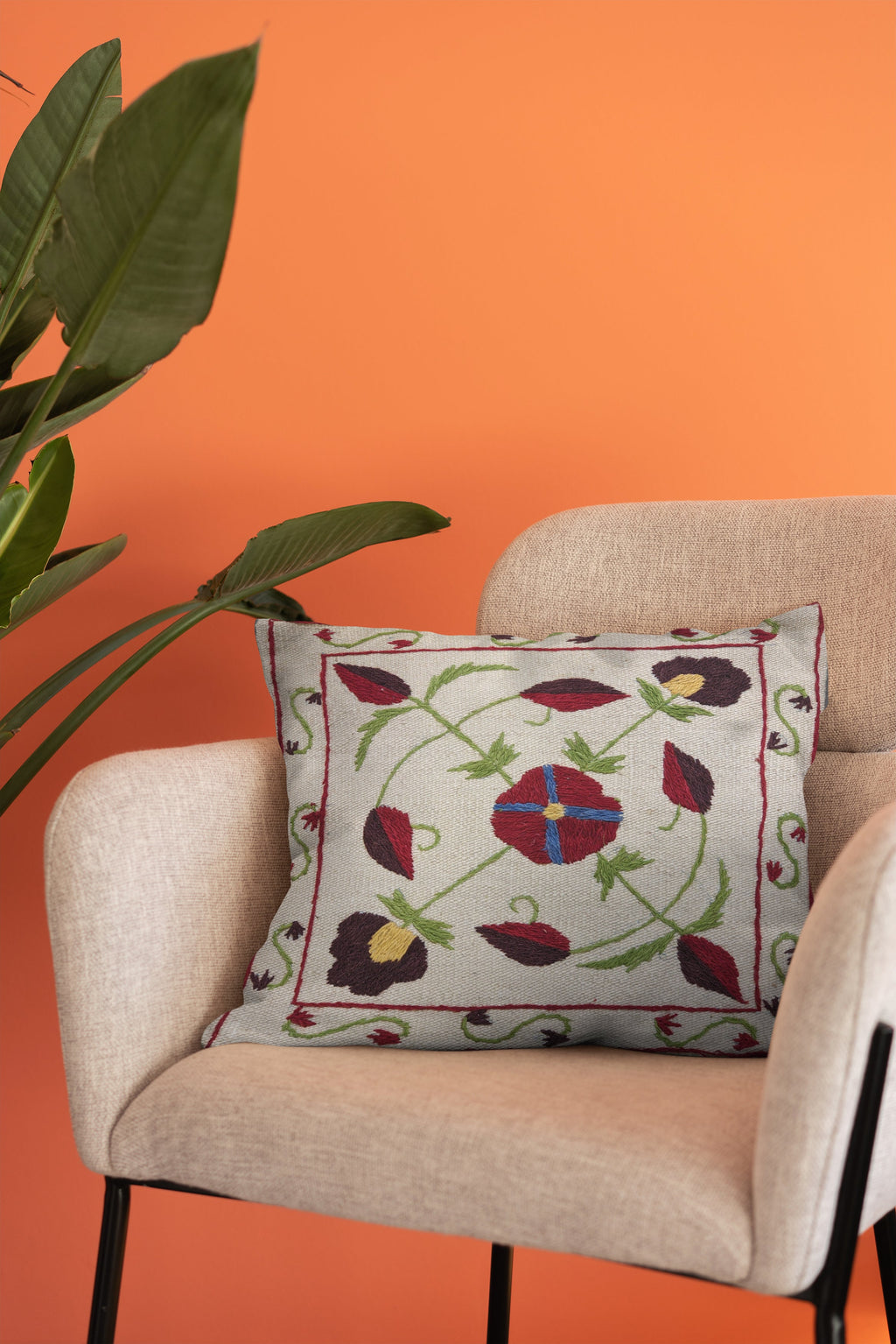 Suzani Hand Embroidered Cushion Cover - 45 x 45 cm - Handmade