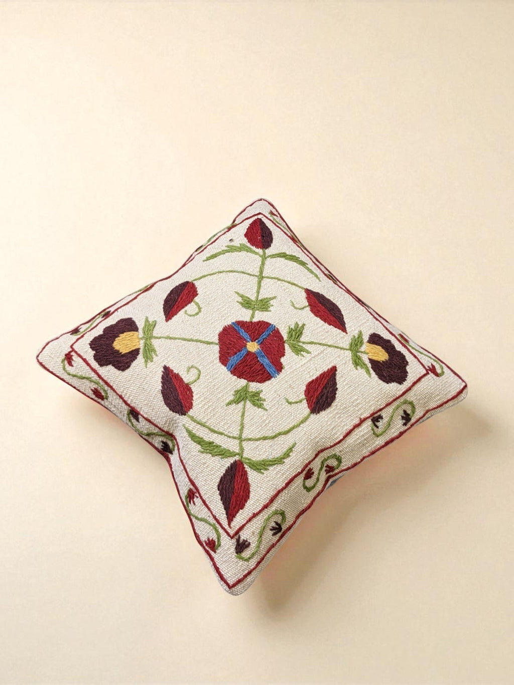 Suzani Hand Embroidered Cushion Cover - 45 x 45 cm - Handmade