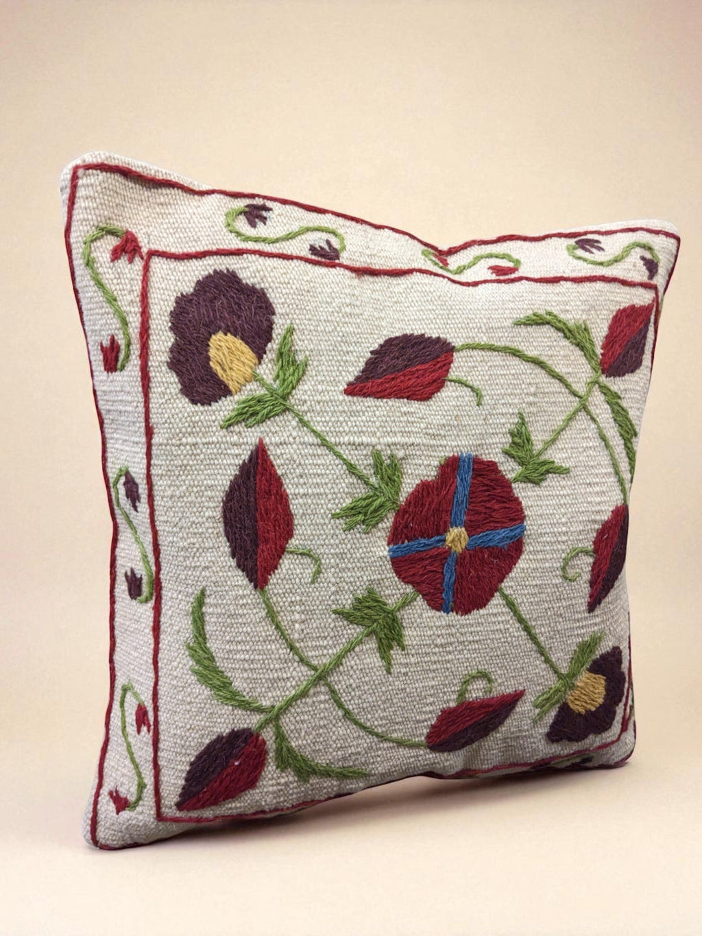 Suzani Hand Embroidered Cushion Cover - 45 x 45 cm - Handmade
