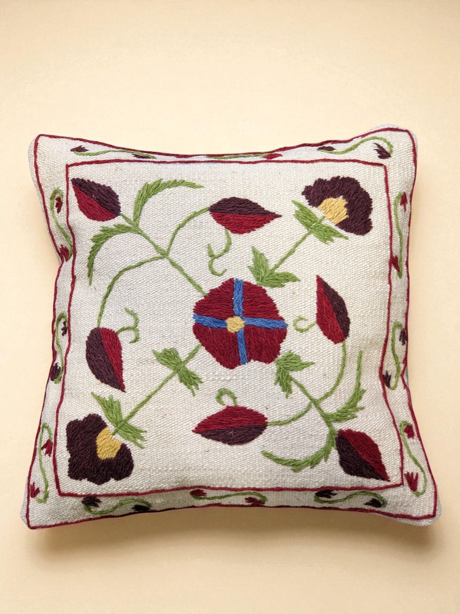Suzani Hand Embroidered Cushion Cover - 45 x 45 cm - Handmade