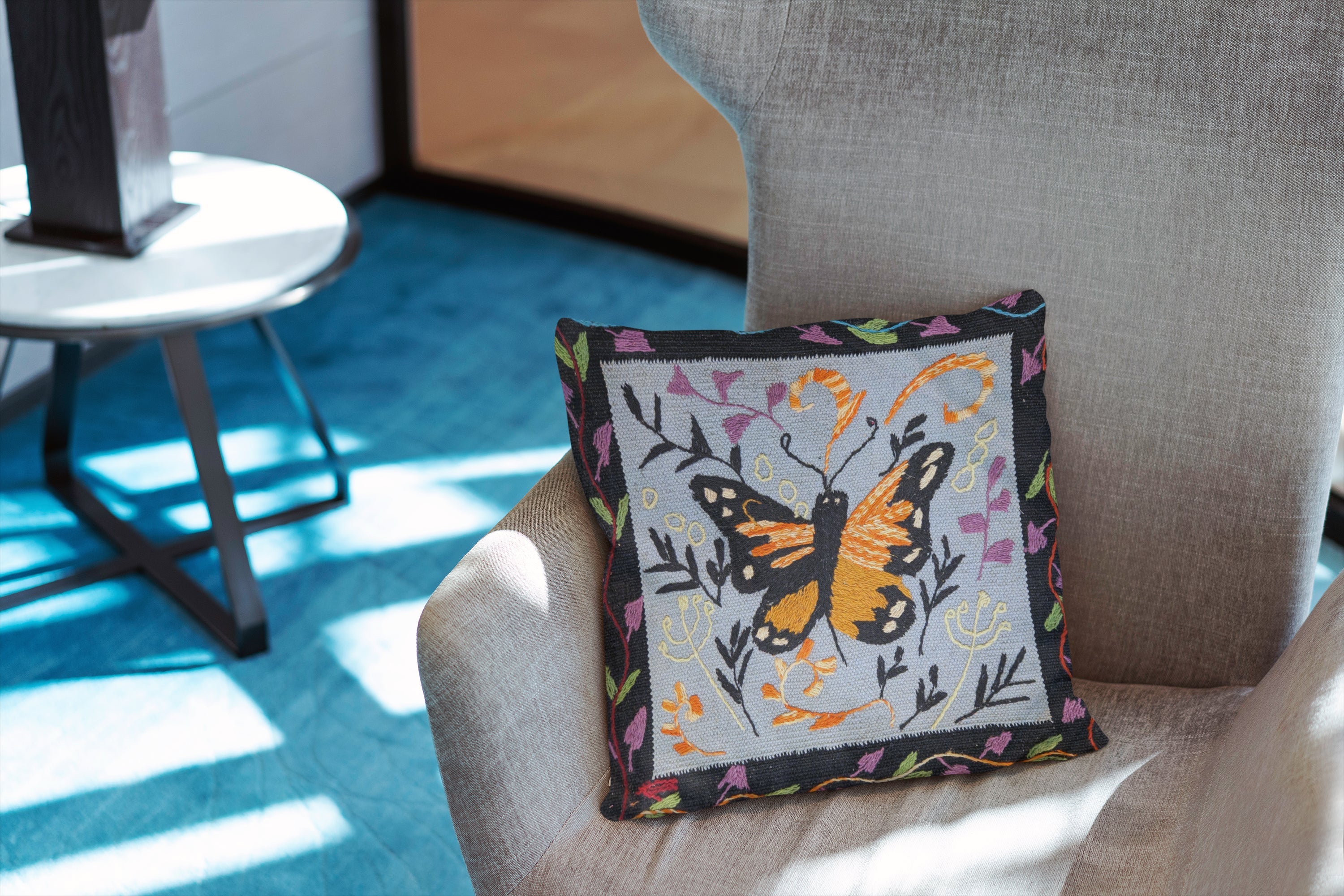 Suzani Hand Embroidered Cushion Cover - 45 x 45 cm - Handmade