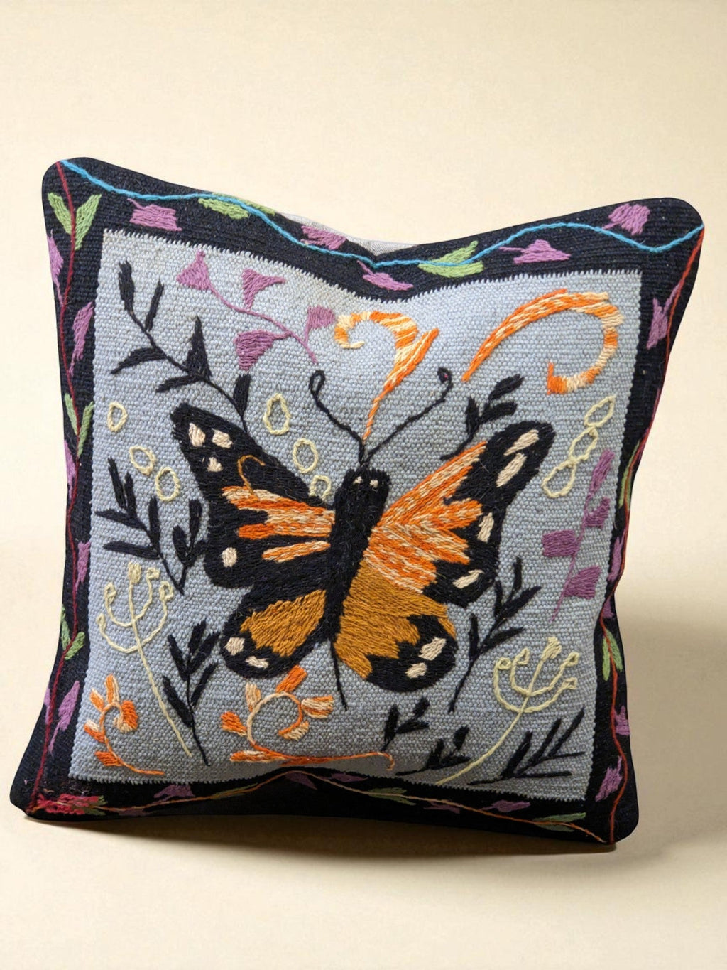Suzani Hand Embroidered Cushion Cover - 45 x 45 cm - Handmade