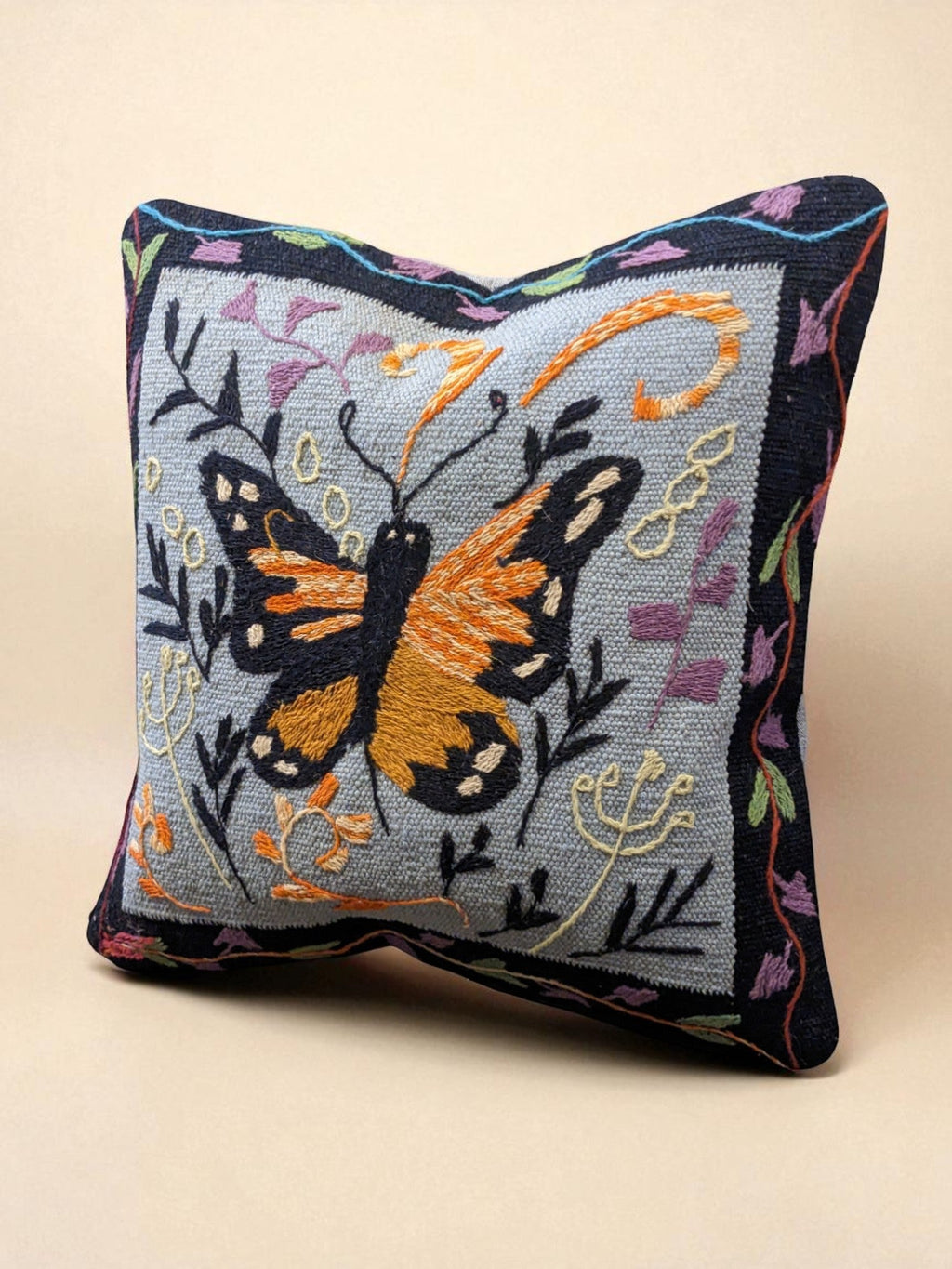 Suzani Hand Embroidered Cushion Cover - 45 x 45 cm - Handmade