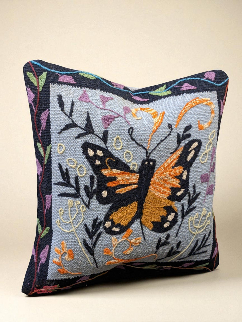 Suzani Hand Embroidered Cushion Cover - 45 x 45 cm - Handmade