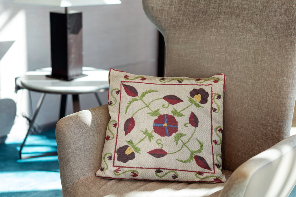 Suzani Hand Embroidered Cushion Cover - 45 x 45 cm - Handmade