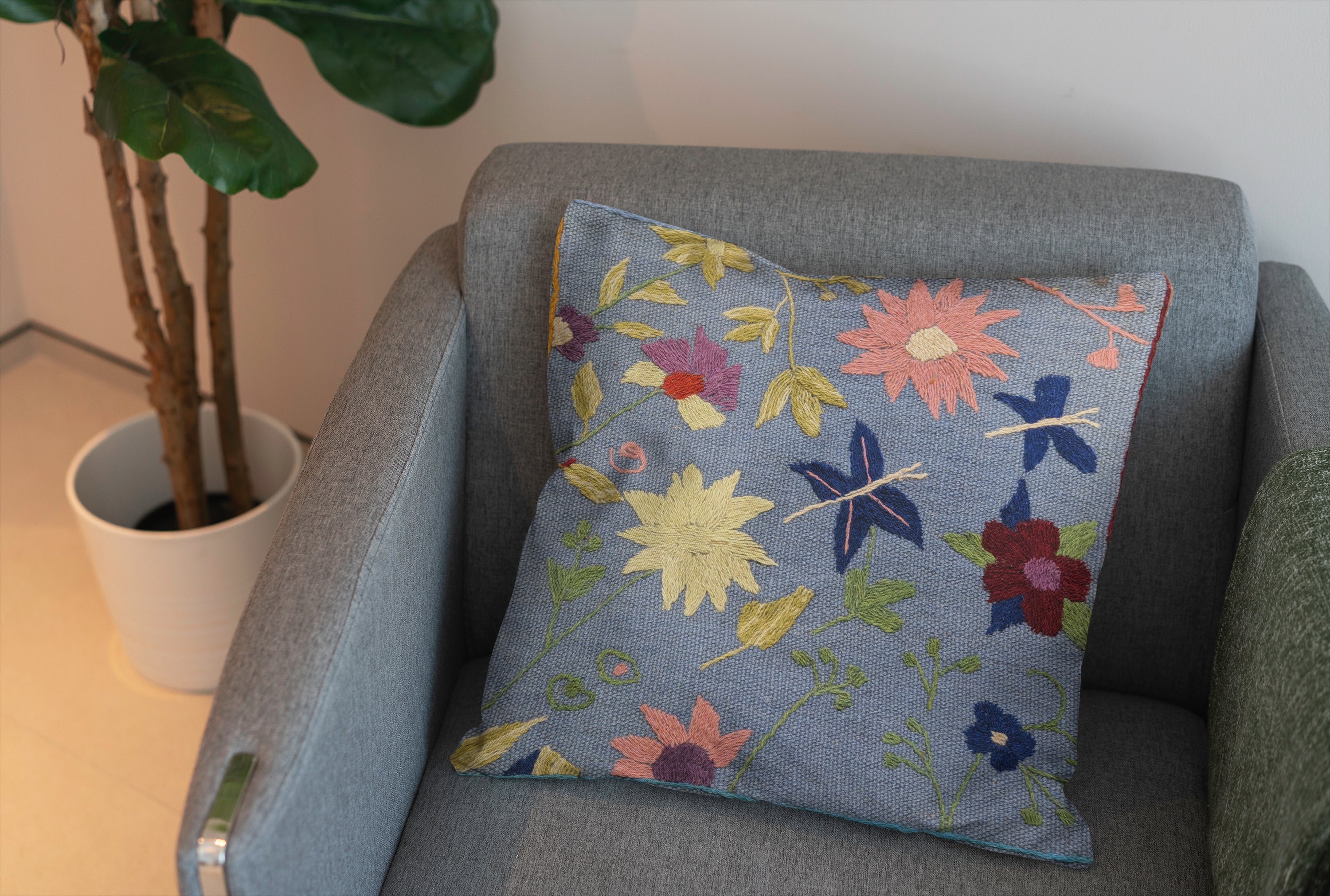 Suzani Hand Embroidered Cushion Cover - 45 x 45 cm - Handmade