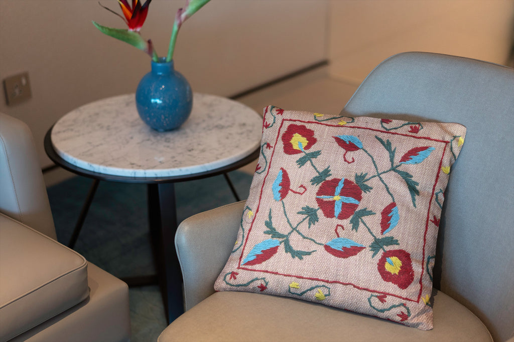 Suzani Hand Embroidered Cushion Cover - 45 x 45 cm - Handmade