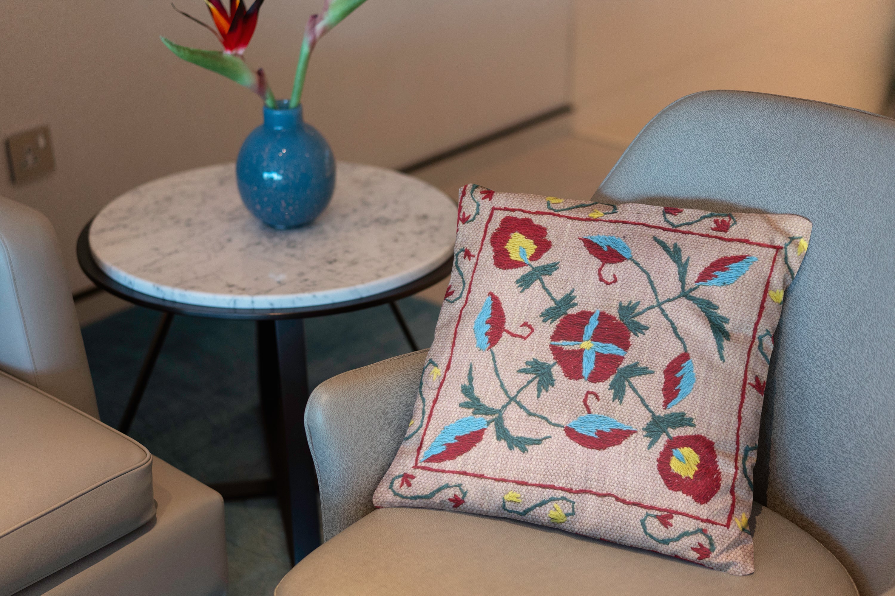 Suzani Hand Embroidered Cushion Cover - 45 x 45 cm - Handmade