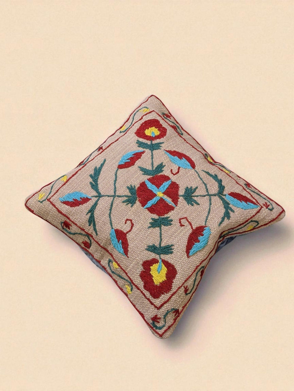 Suzani Hand Embroidered Cushion Cover - 45 x 45 cm - Handmade