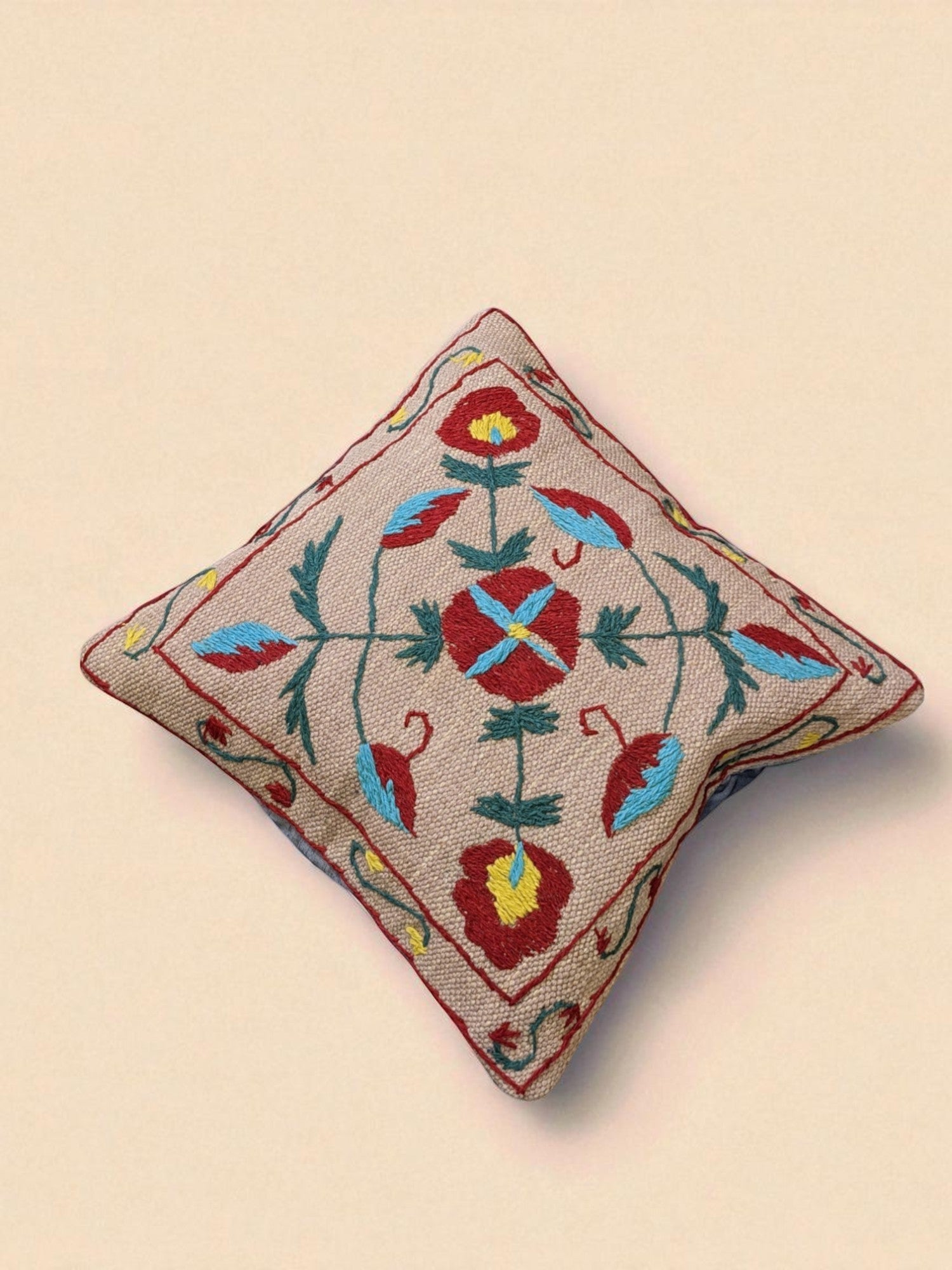 Suzani Hand Embroidered Cushion Cover - 45 x 45 cm - Handmade