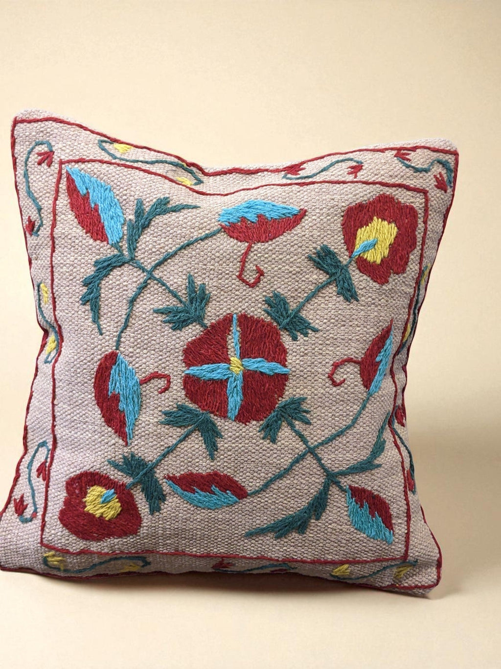 Suzani Hand Embroidered Cushion Cover - 45 x 45 cm - Handmade