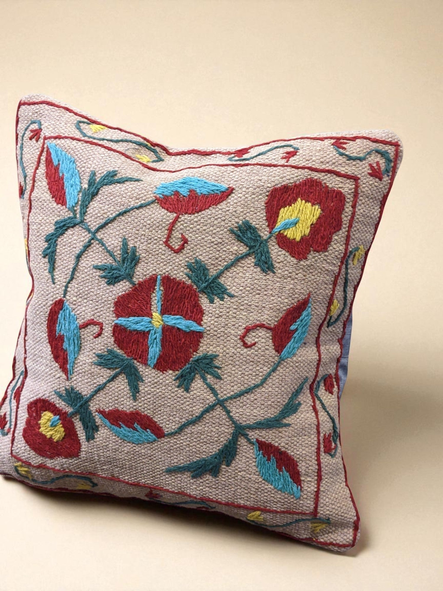 Suzani Hand Embroidered Cushion Cover - 45 x 45 cm - Handmade