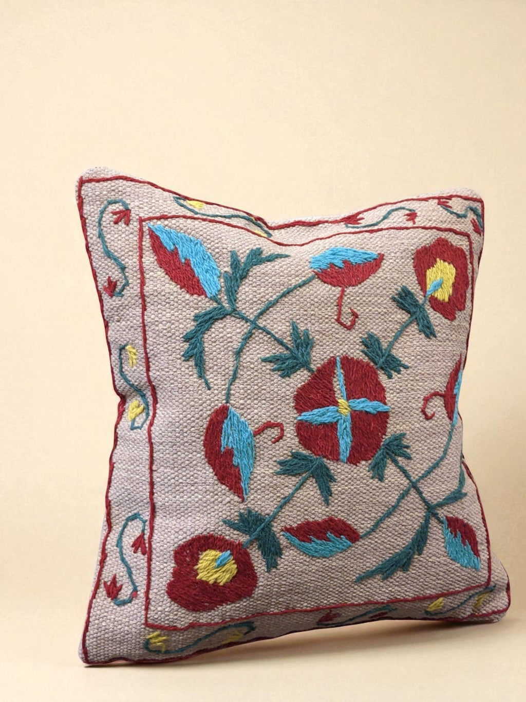Suzani Hand Embroidered Cushion Cover - 45 x 45 cm - Handmade