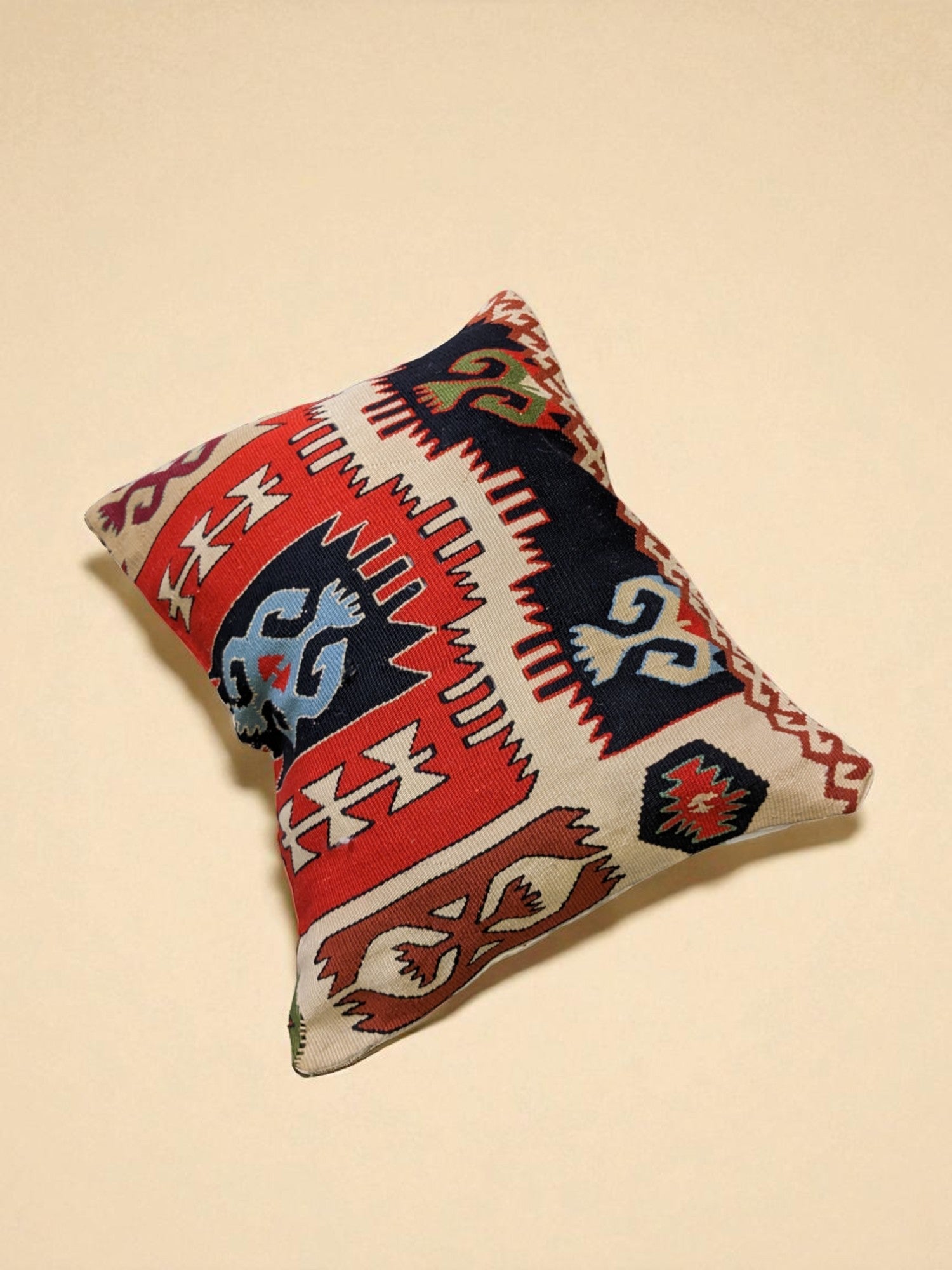 Turkish Kilim Vintage Cushion Cover - 40 x 40 cm - Handmade
