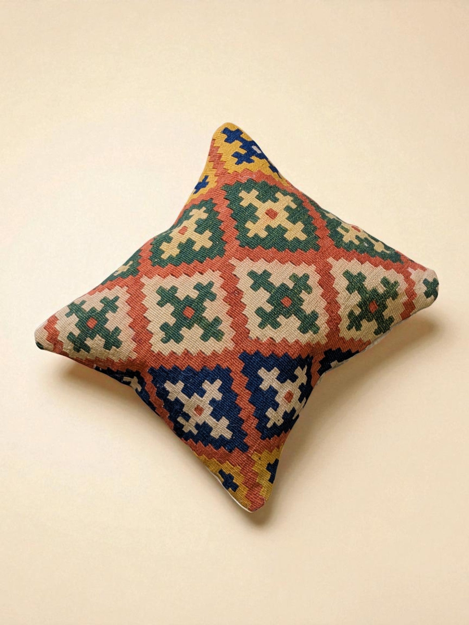 Turkish Kilim Vintage Cushion Cover - 40 x 40 cm - Handmade