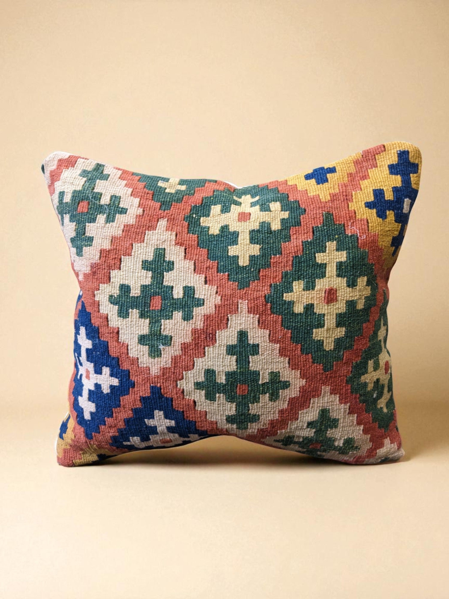 Turkish Kilim Vintage Cushion Cover - 40 x 40 cm - Handmade