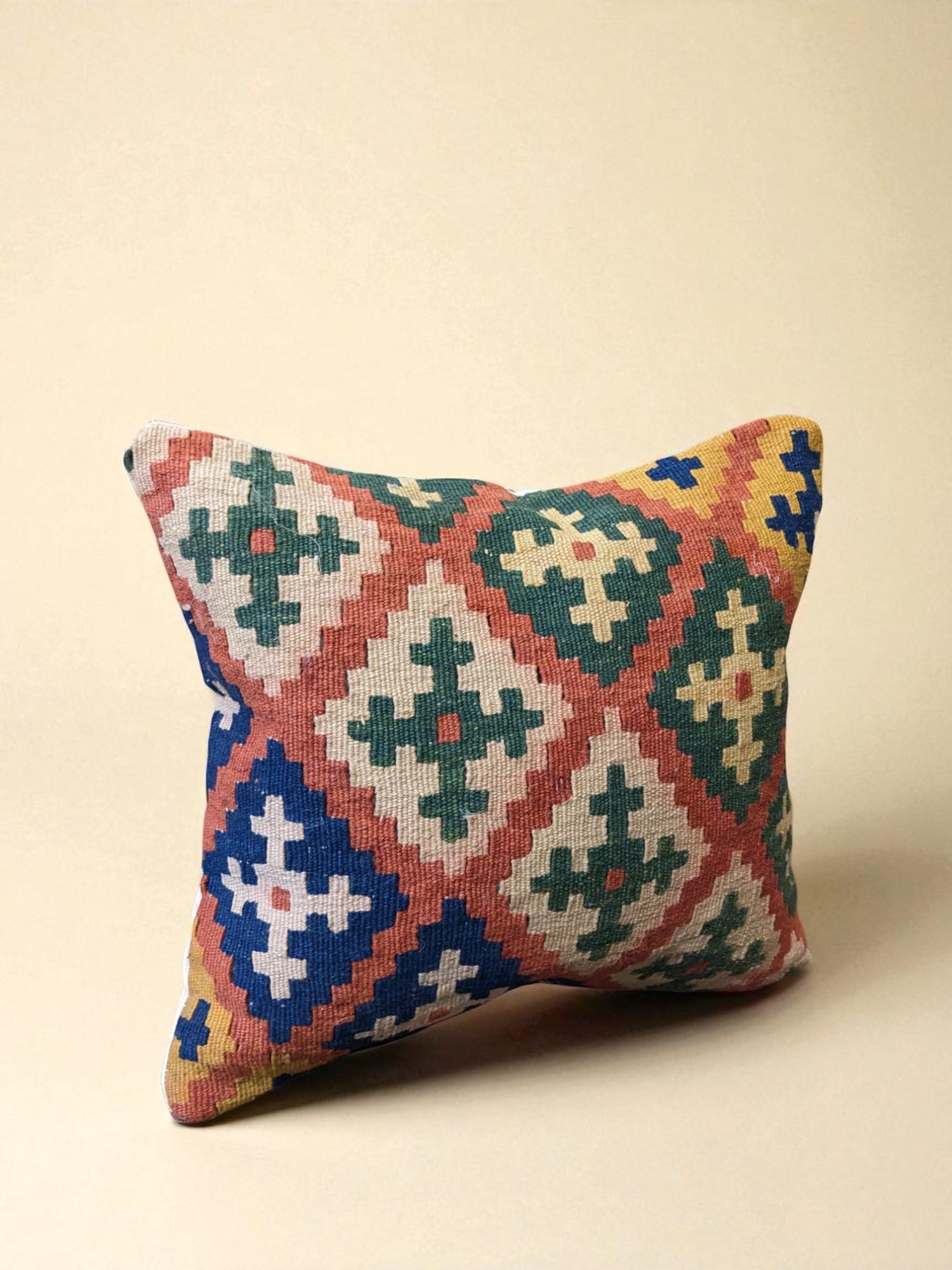 Turkish Kilim Vintage Cushion Cover - 40 x 40 cm - Handmade