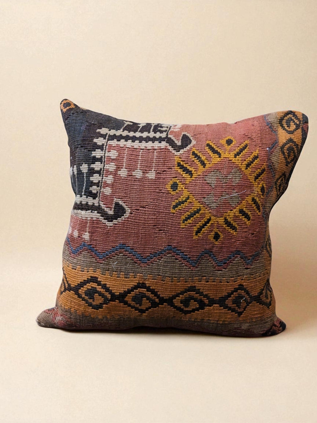 Turkish Kilim Vintage Cushion Cover - 40 x 40 cm - Handmade
