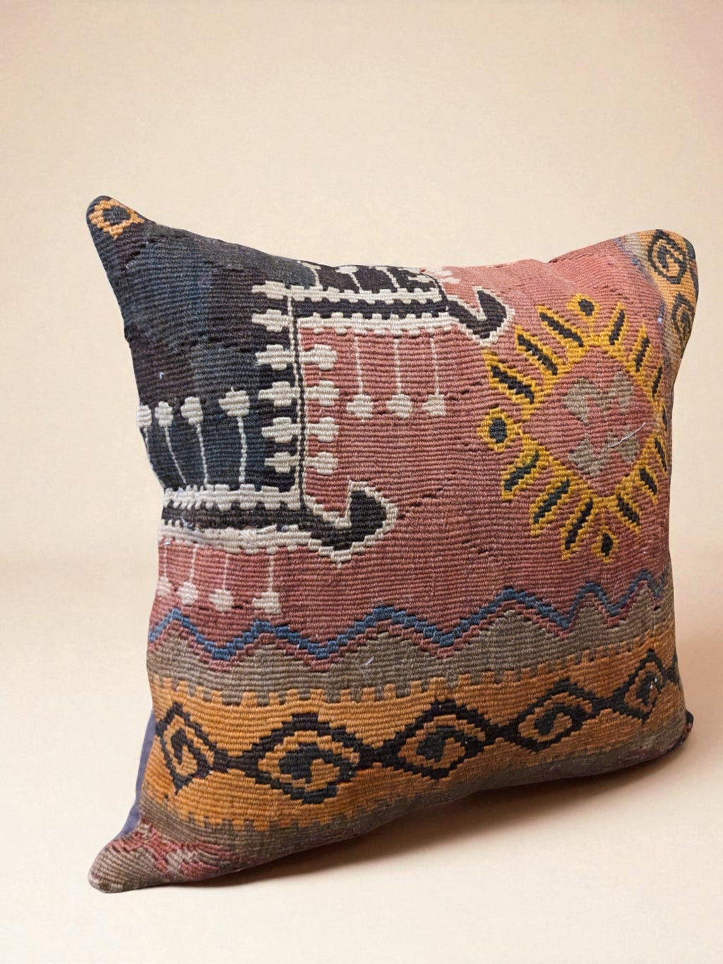 Turkish Kilim Vintage Cushion Cover - 40 x 40 cm - Handmade