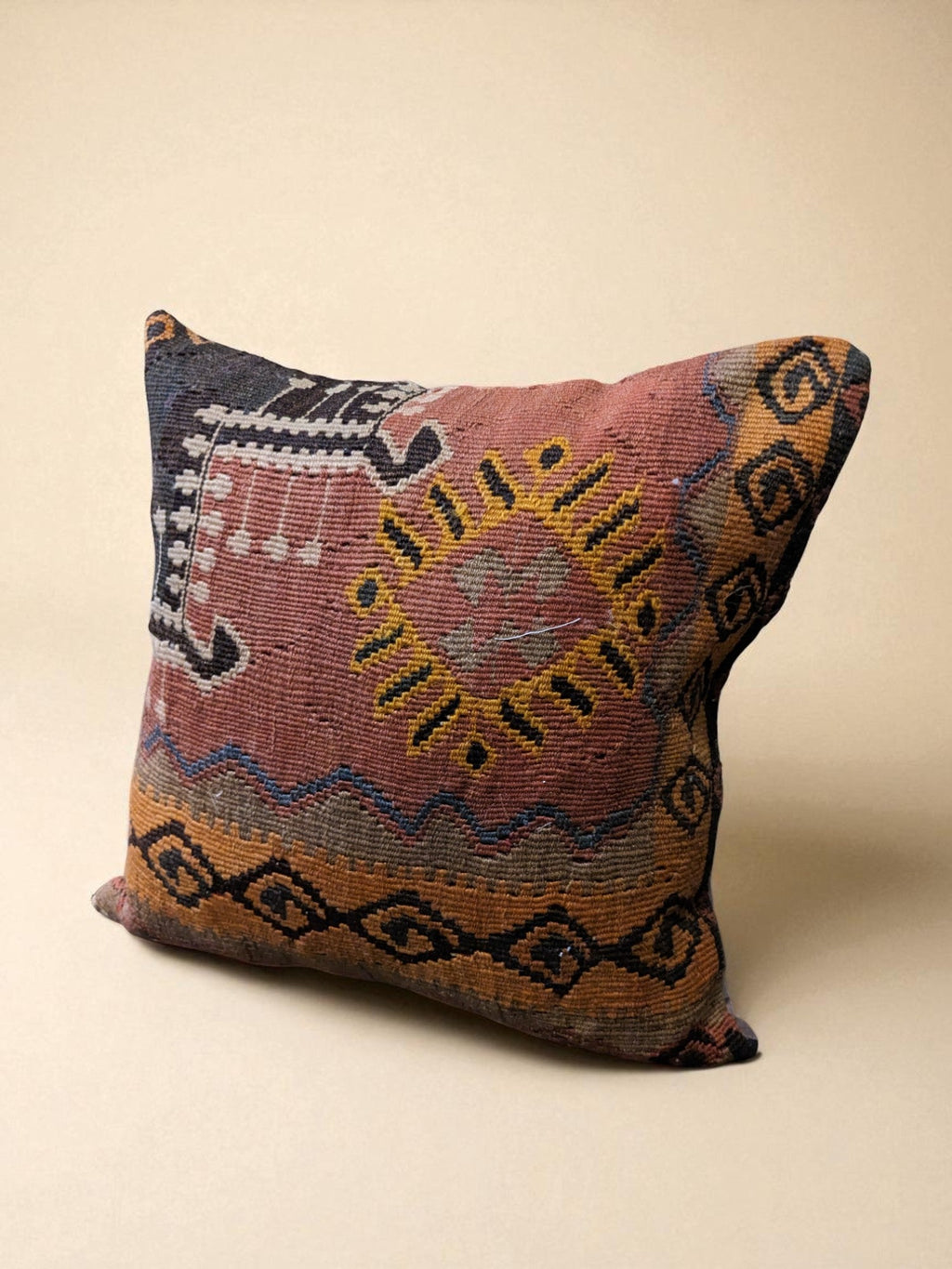 Turkish Kilim Vintage Cushion Cover - 40 x 40 cm - Handmade
