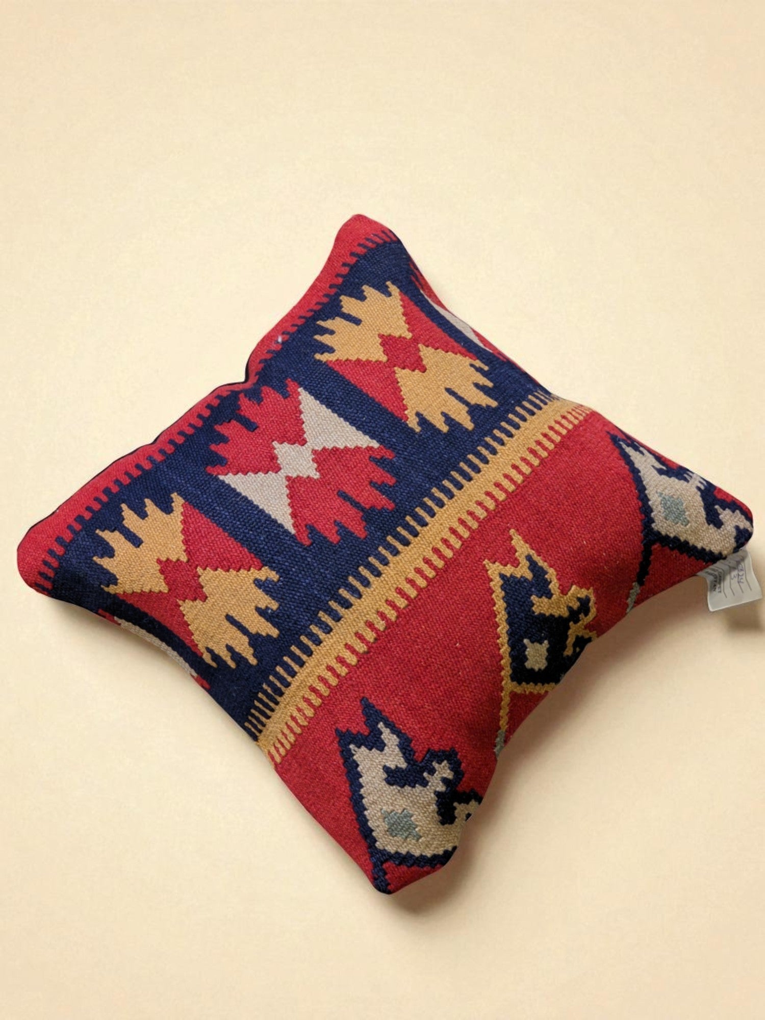 Turkish Kilim Vintage Cushion Cover - 40 x 40 cm - Handmade