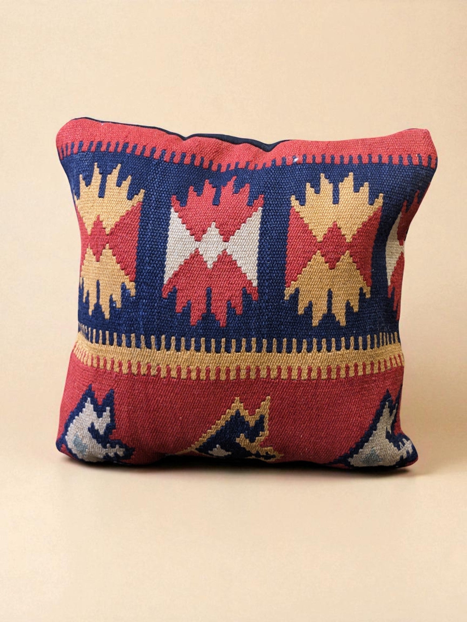 Turkish Kilim Vintage Cushion Cover - 40 x 40 cm - Handmade