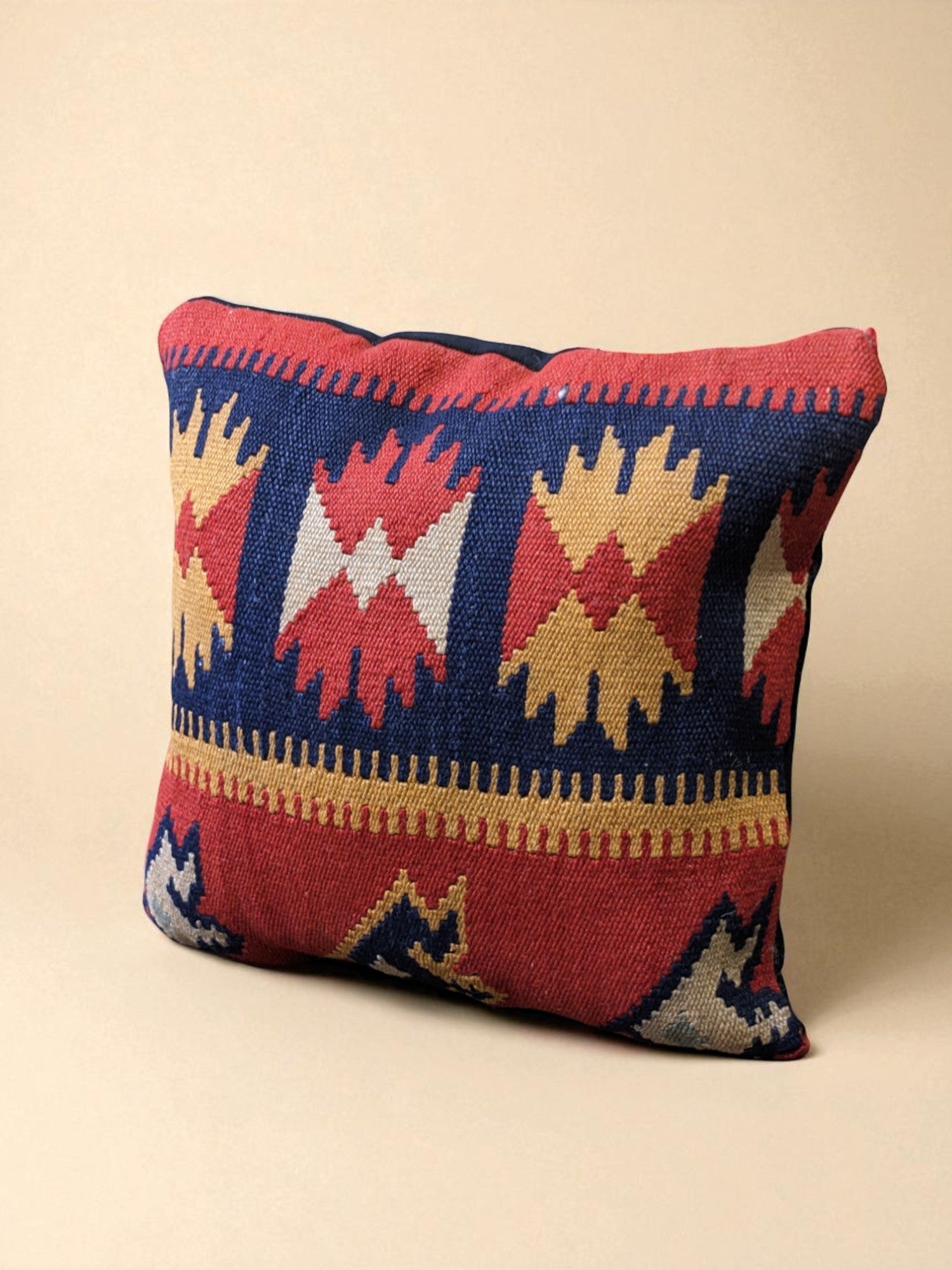 Turkish Kilim Vintage Cushion Cover - 40 x 40 cm - Handmade