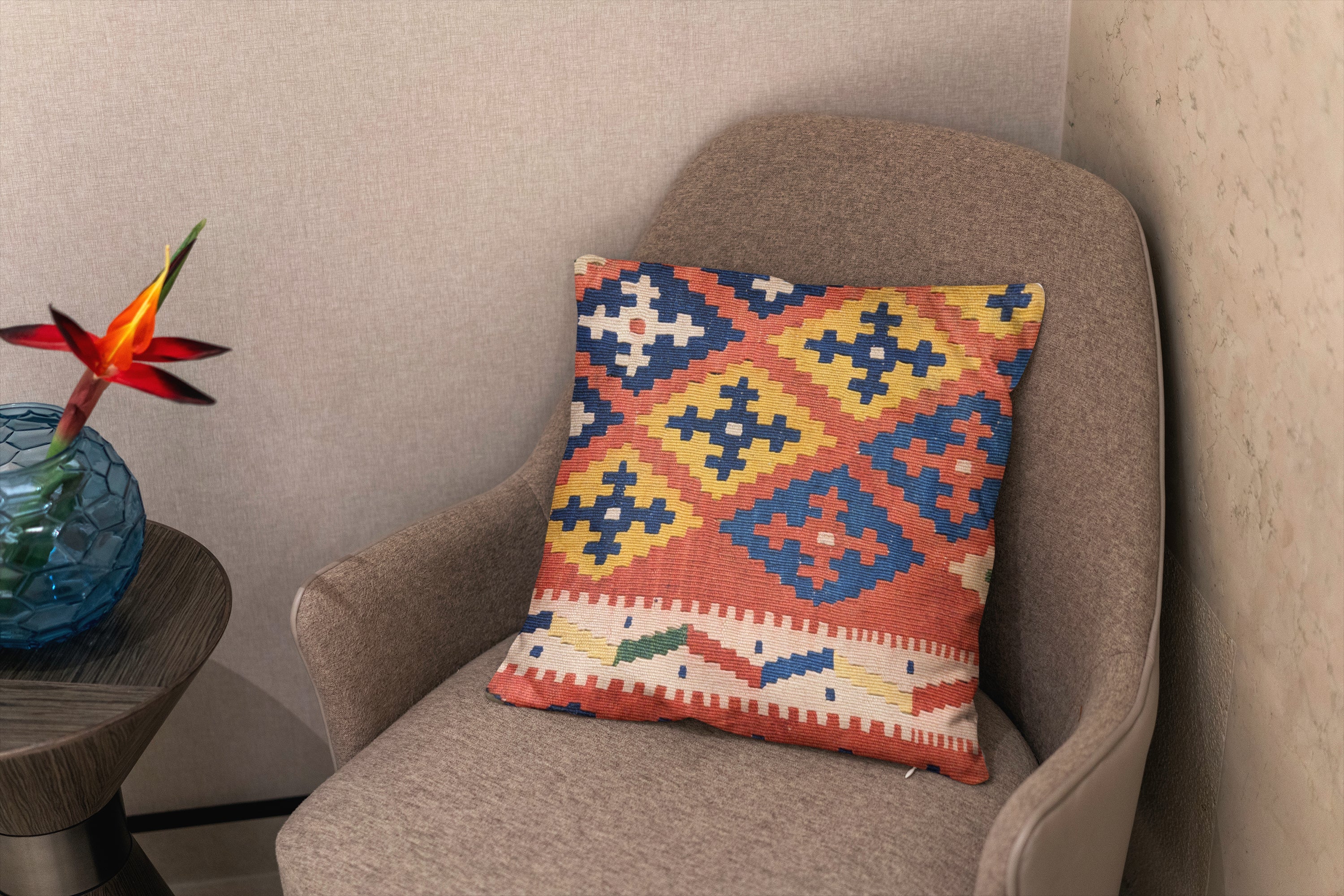 Turkish Kilim Vintage Cushion Cover - 42 x 40 cm - Handmade