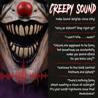 Halloween clown animatronic face close-up with red nose and bared teeth, dark grin