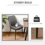 Grey quilted PU leather side chair with black steel legs for stability
