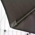 Dark grey umbrella canopy fabric corner with reinforced seam and tie strap