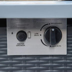 Gas firepit table control panel with igniter and flame level dial on front