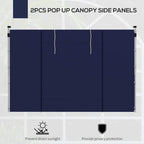 Blue pop-up gazebo side panel set on frame with two joined panels