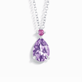 Sterling silver pear-cut pink and purple gemstone pendant necklace on chain